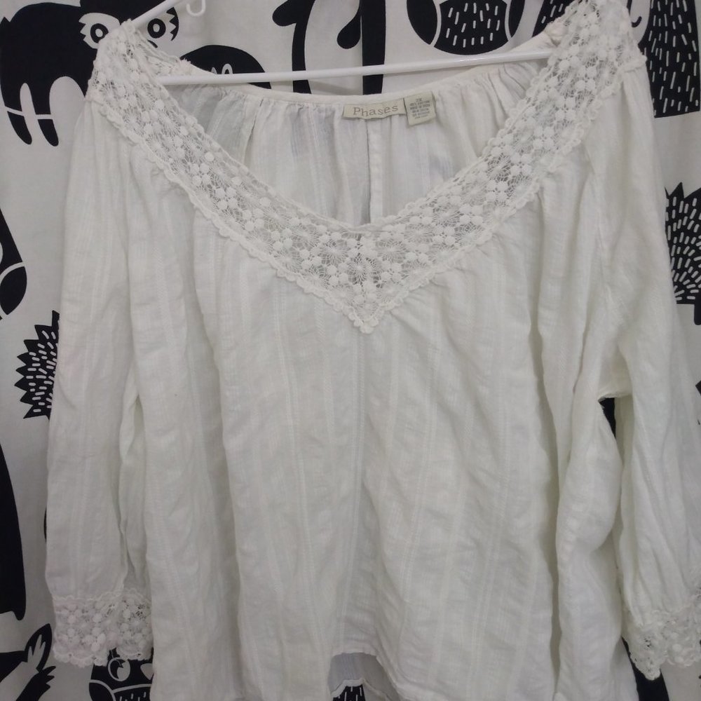 White cotton embroidered lace shirt
